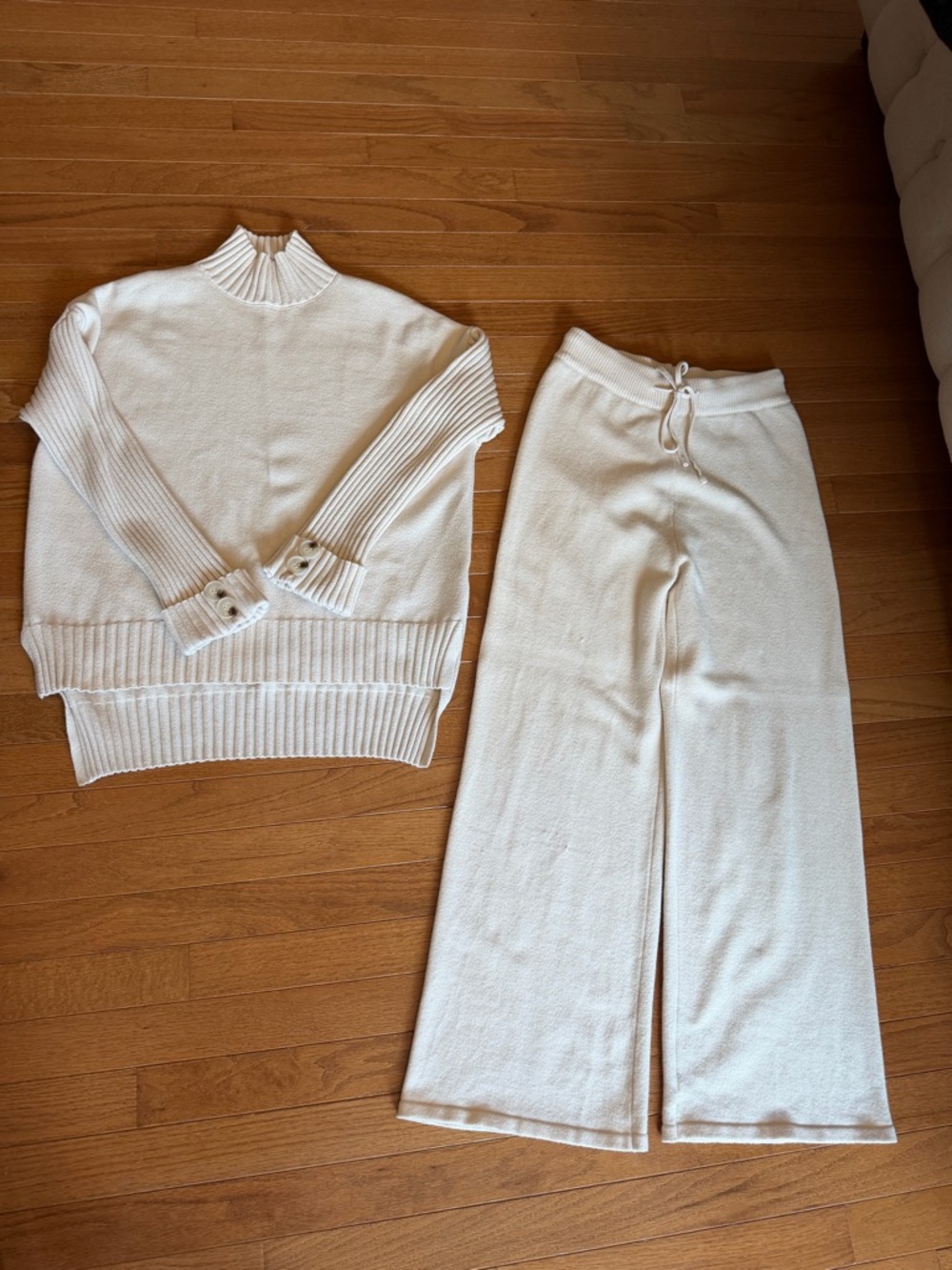 Cozy Cream Knit Sweater & Wide-Leg Lounge Pants Set